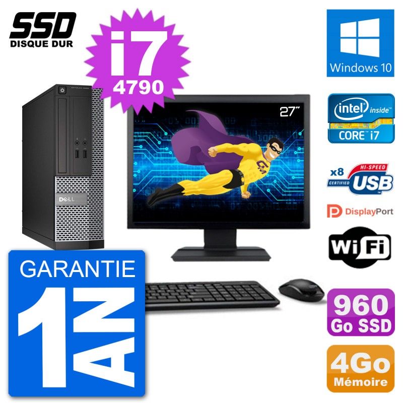 Dell Optiplex 3020 SFF Desktop PC | 27" Screen | i7-4790 | 4GB RAM | 960GB SSD | Windows 10 | WiFi