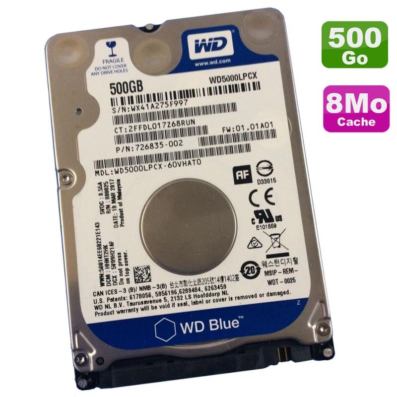 Disco duro interno Western Digital Blue de 500 GB 2,5 pulgadas SATA (WD5000LPCX)