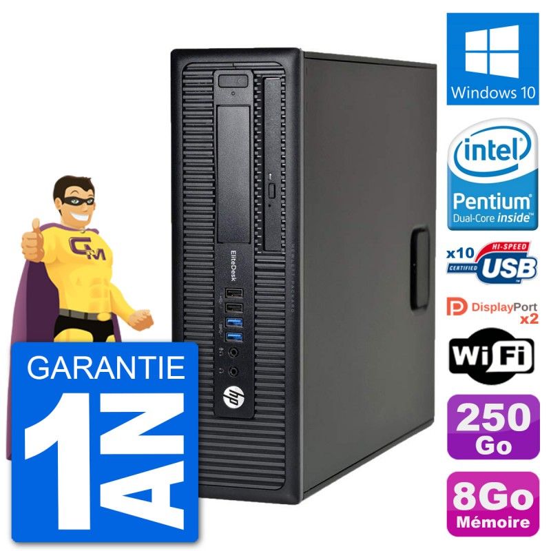 PC de sobremesa HP EliteDesk 800 G1 - Procesador Intel Pentium G3220, 8GB de RAM, 250GB HDD, Windows 10, WiFi