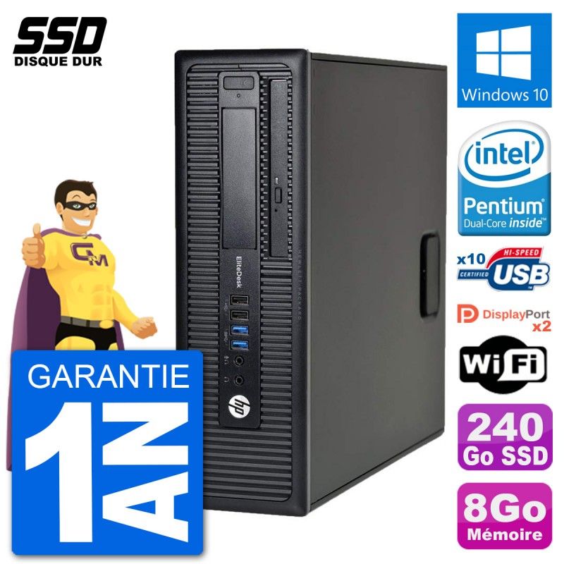 PC de sobremesa HP EliteDesk 800 G1 - Procesador Intel Pentium Dual-Core G3220, 8 GB de RAM, 240 GB SSD, Windows 10, WiFi