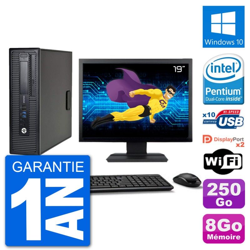PC de escritorio HP EliteDesk 800 G1 - Pantalla de 19', Procesador Intel Pentium G3220, 8 GB RAM, Disco duro de 250 GB, Windows 10, WiFi