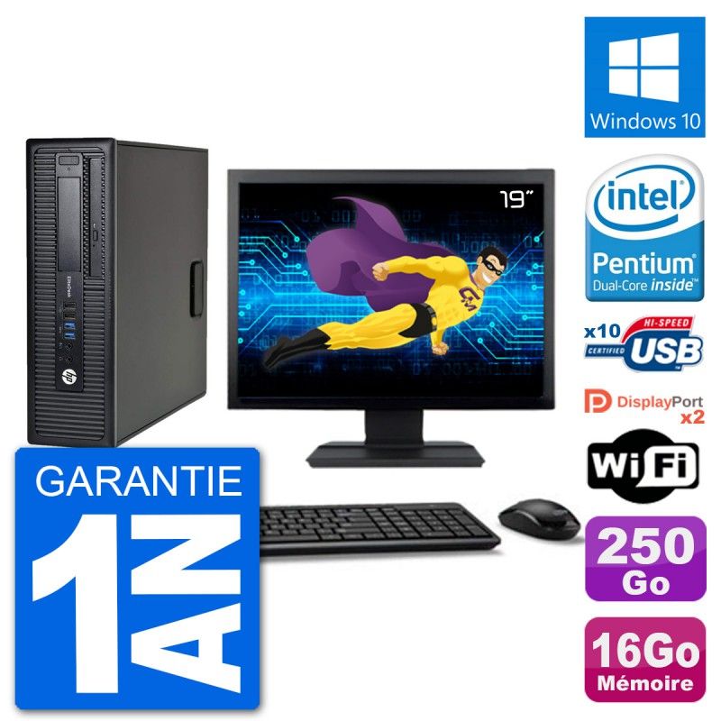 PC de escritorio HP EliteDesk 800 G1 - Pantalla de 19', Procesador Intel Pentium Dual-Core G3220, 16GB de RAM, 250GB HDD, Windows 10