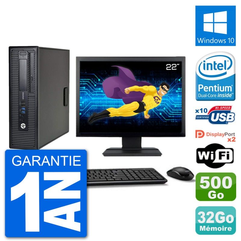 PC de escritorio HP EliteDesk 800 G1 - Pantalla de 22', Procesador Intel Pentium G3220, 32GB de RAM, 500GB HDD, Windows 10