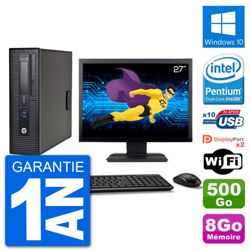 Ordenador de sobremesa HP EliteDesk 800 G1, pantalla de 27 pulgadas, procesador Intel Pentium G3220, 8 GB de RAM, disco duro de 500 GB, Windows 10, WiFi