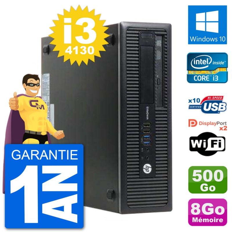 HP EliteDesk 800 G1 Intel Core i3-4130 - 8 Go de RAM - Disque dur 500 Go - Windows 10 avec Wi-Fi