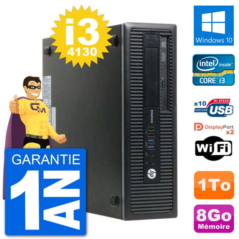 Ordinateur de bureau HP EliteDesk 800 G1 Core i3-4130 8 Go de RAM 1 To HDD Windows 10 Wi-Fi