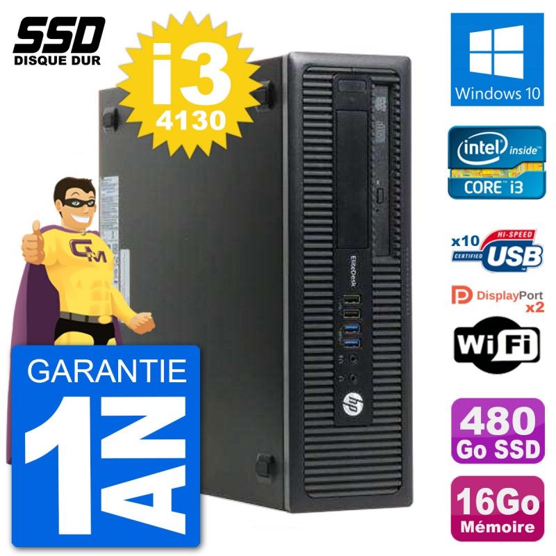 PC de escritorio HP EliteDesk 800 G1 - Procesador Intel Core i3-4130, 16GB RAM, 480GB SSD, Windows 10, WiFi