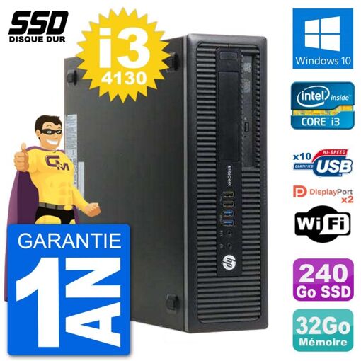 HP EliteDesk 800 G1 Core i3-4130 3.4GHz 2x2GB RAM 240GB SSD Windows 10 Wi-Fi