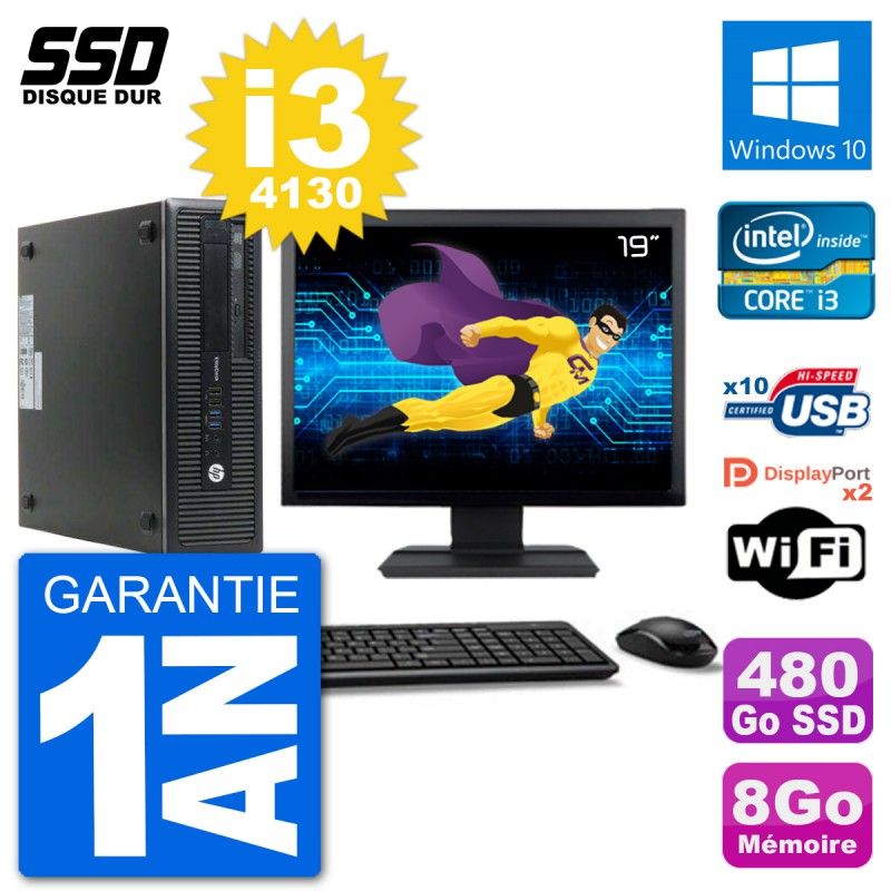 HP EliteDesk 800 G1 Desktop PC - 19" Screen, Core i3-4130, 8GB RAM, 480GB SSD, Windows 10, Wifi