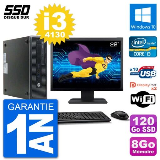 HP EliteDesk 800 G1 - 22" Screen, Core i3-4130, 8GB RAM, 120GB SSD, Windows 10, WiFi
