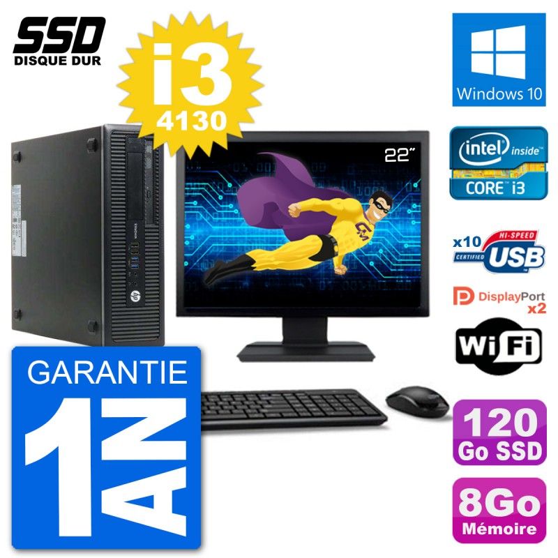HP EliteDesk 800 G1 - 22" Screen, Core i3-4130, 8GB RAM, 120GB SSD, Windows 10, WiFi