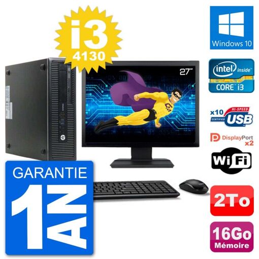 HP EliteDesk 800 G1 Desktop PC - 27" Screen, Core i3-4130, 16GB RAM, 2TB HDD, Windows 10, WiFi