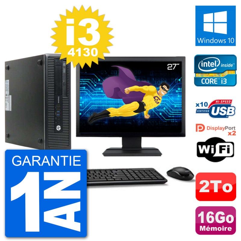 PC de sobremesa HP EliteDesk 800 G1 - Pantalla de 27', Intel Core i3-4130, 16 GB RAM, 2 TB HDD, Windows 10, WiFi