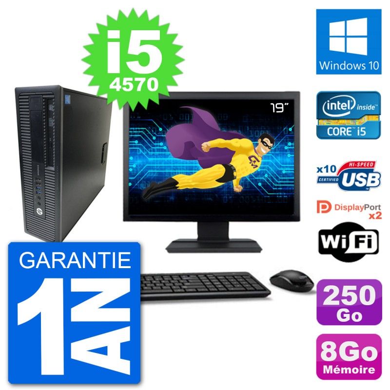 PC de escritorio HP EliteDesk 800 G1 - Pantalla de 19', Intel Core i5-4570, 8 GB RAM, 250 GB HDD, Windows 10, WiFi