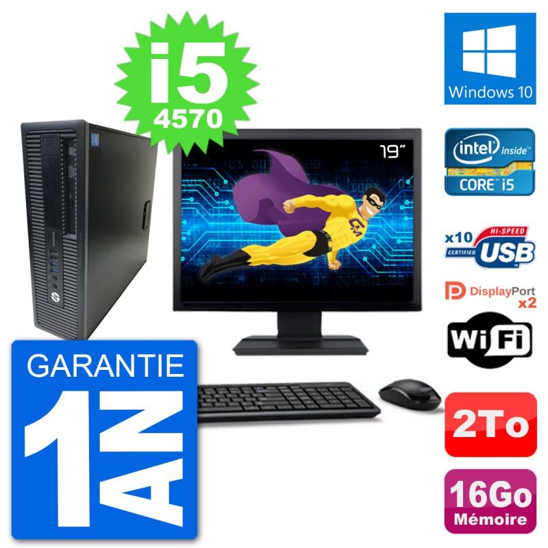 PC de escritorio HP EliteDesk 800 G1 - Pantalla de 19 pulgadas, Intel Core i5-4570, 16GB RAM, Disco duro de 2TB, Windows 10, WiFi
