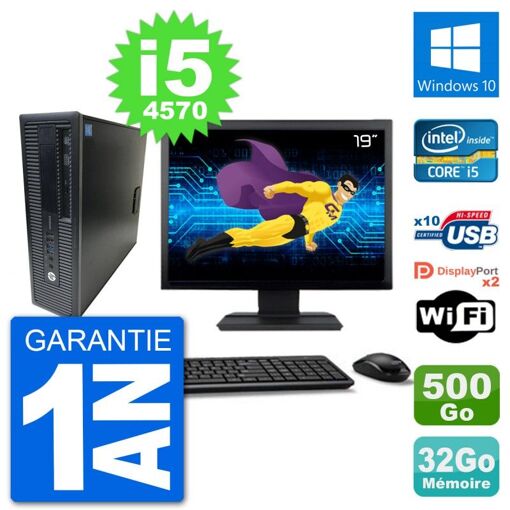 HP EliteDesk 800 G1 Desktop PC - 19" Screen, Core i5-4570, 32GB RAM, 500GB HDD, Windows 10