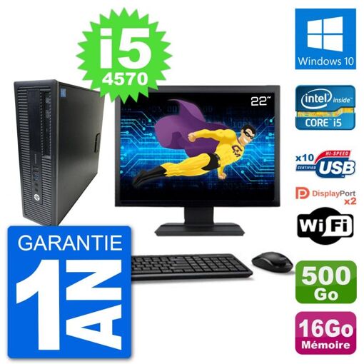 HP EliteDesk 800 G1 Desktop Computer - 22" Screen, Core i5-4570, 16GB RAM, 500GB HDD, Windows 10, WiFi