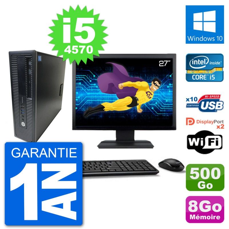 PC de sobremesa HP EliteDesk 800 G1 - Pantalla de 27', Core i5-4570, 8 GB RAM, 500 GB HDD, Windows 10, WiFi