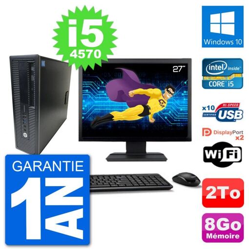 HP EliteDesk 800 G1 Desktop PC - 27" Screen, Core i5-4570, 8GB RAM, 2TB HDD, Windows 10, WiFi