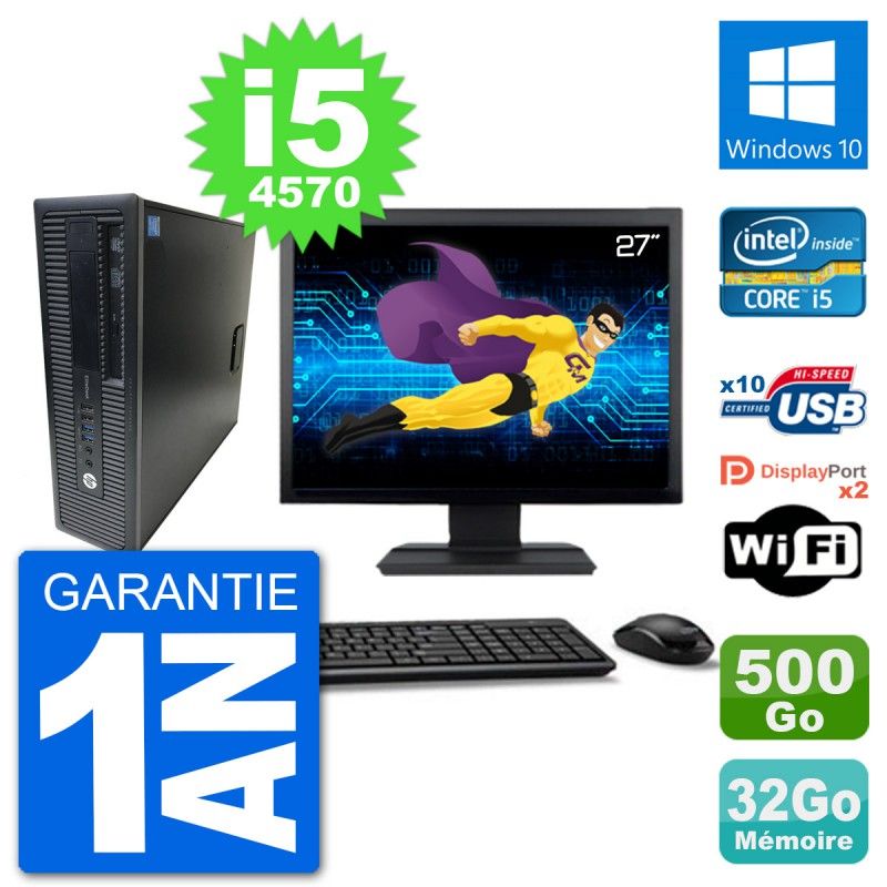 HP EliteDesk 800 G1 - 27" Monitor, Core i5-4570, 32GB RAM, 500GB HDD, Windows 10, WiFi
