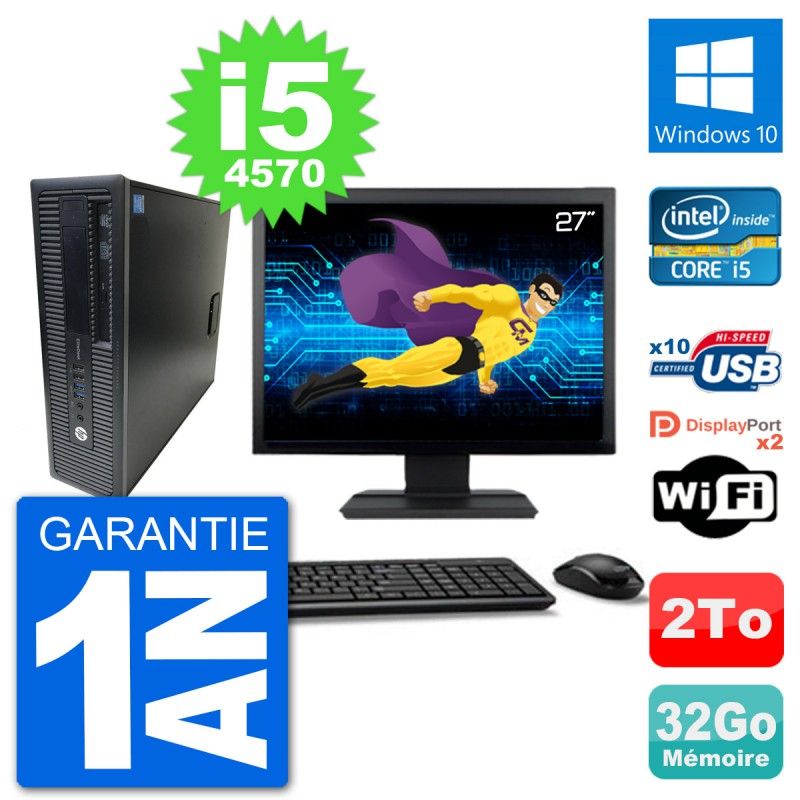 HP EliteDesk 800 G1 27-inch Core i5-4570 32GB RAM 2TB HDD Windows 10 WiFi PC