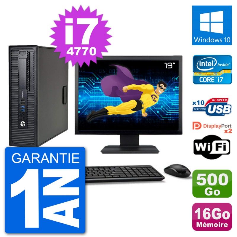 HP EliteDesk 800 G1 con pantalla de 19'', procesador Core i7-4770, 16 GB de RAM, disco duro de 500 GB, Windows 10, WiFi