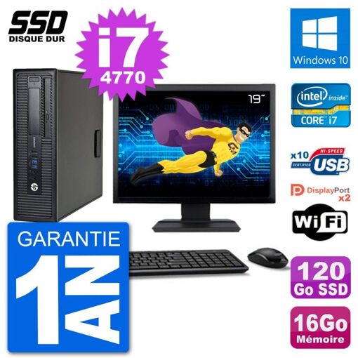 HP EliteDesk 800 G1 Desktop Computer - 19" Screen, Core i7-4770, 16GB RAM, 120GB SSD, Windows 10, WiFi
