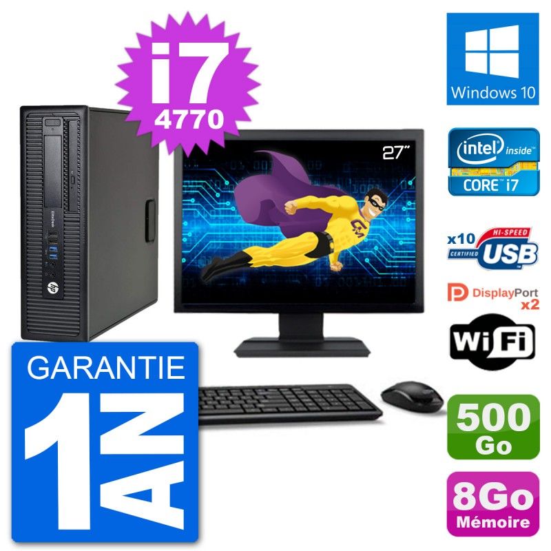 PC de escritorio HP EliteDesk 800 G1 - Pantalla de 27', Core i7-4770, 8GB de RAM, Disco duro de 500GB, Windows 10