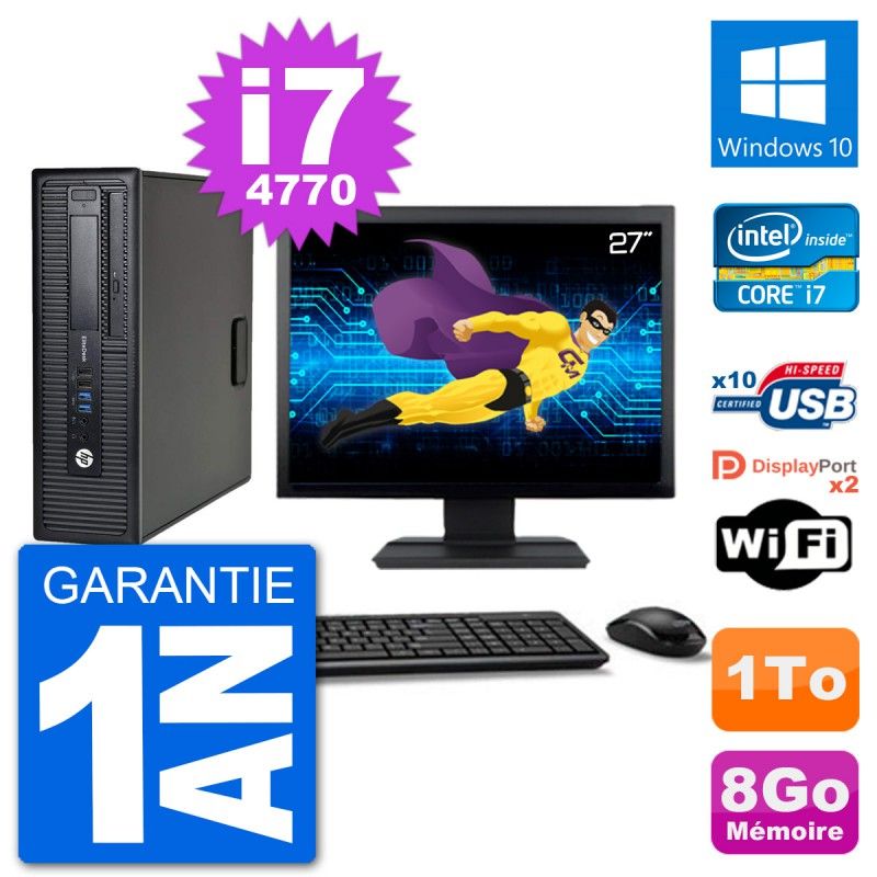 HP EliteDesk 800 G1 Desktop PC - 27-inch Display, Core i7-4770, 8GB RAM, 1TB HDD, Windows 10, WiFi