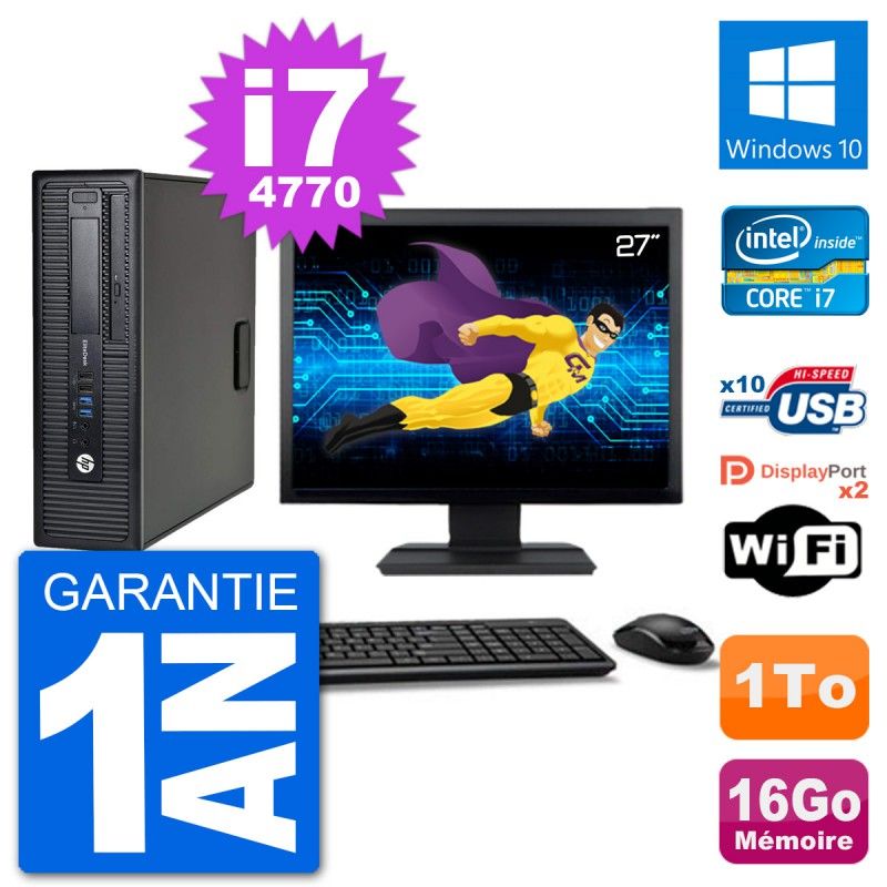 HP EliteDesk 800 G1 - 27" Screen, Core i7-4770, 16GB RAM, 1TB HDD, Windows 10, WiFi