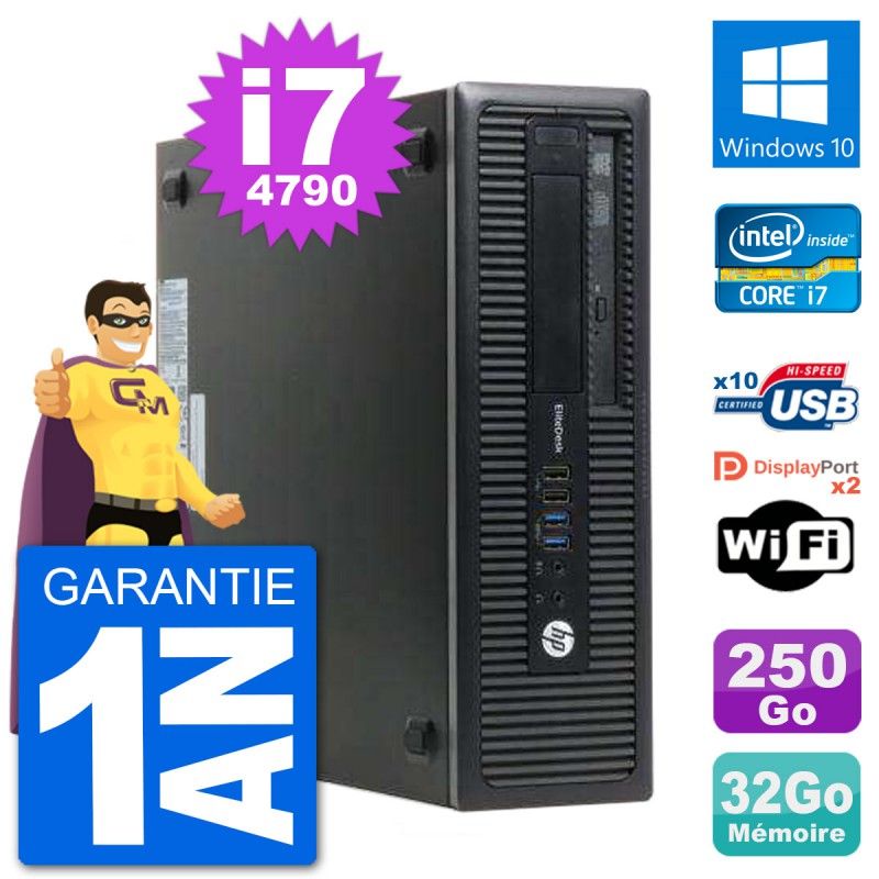 HP EliteDesk 800 G1 Desktop PC - Core i7-4790, 32GB RAM, 250GB Hard Drive, Windows 10, WiFi
