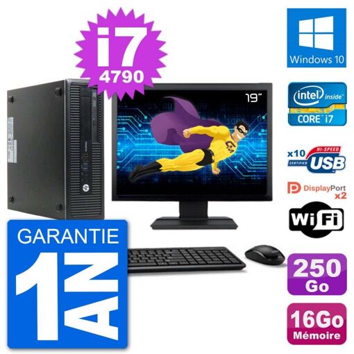 HP EliteDesk 800 G1 Desktop Computer - 19" Screen, Core i7-4790, 16GB RAM, 250GB SSD, Windows 10, WiFi