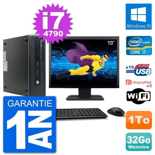 HP EliteDesk 800 G1 Desktop Computer - 19-inch Screen, Intel Core i7-4790, 32GB RAM, 1TB HDD, Windows 10