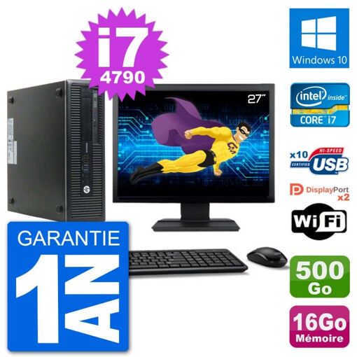 HP EliteDesk 800 G1 Desktop PC - 27" Screen, Core i7-4790, 16GB RAM, 500GB HDD, Windows 10, WiFi