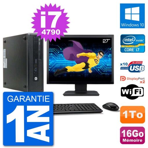 HP EliteDesk 800 G1 Desktop PC - 27" Screen, Core i7-4790, 16GB RAM, 1TB HDD, Windows 10