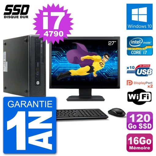 HP EliteDesk 800 G1 Desktop Computer - 27" Screen, Core i7-4790, 16GB RAM, 120GB SSD, Windows 10, WiFi