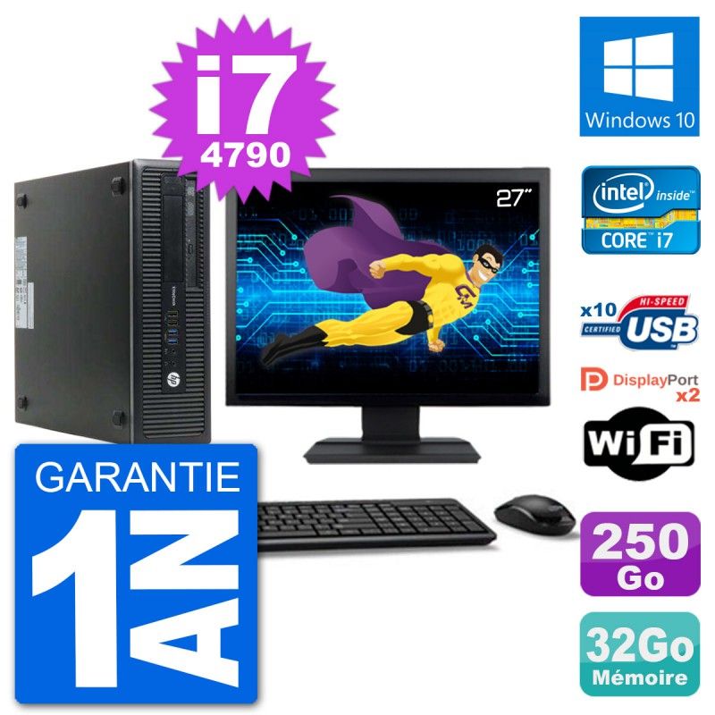 HP EliteDesk 800 G1 Desktop PC - 27inch Screen, Core i7-4790, 32GB RAM, 250GB SSD, Windows 10, WiFi
