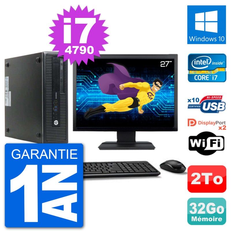HP EliteDesk 800 G1 Desktop PC - 27" Display, Intel Core i7-4790, 32GB RAM, 2TB HDD, Windows 10