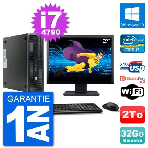 HP EliteDesk 800 G1 Desktop PC - 27" Display, Intel Core i7-4790, 32GB RAM, 2TB HDD, Windows 10