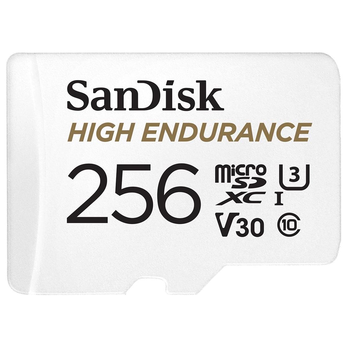 SanDisk High Endurance MicroSDXC Card - 256GB (SD Adapter Included) - V30/UHS-I U3/Class 10