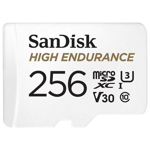 SanDisk High Endurance MicroSDXC Card - 256GB (SD Adapter Included) - V30/UHS-I U3/Class 10