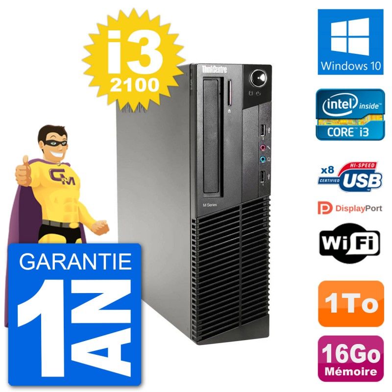 Lenovo M91p SFF Desktop PC - Intel i3-2100, 16GB RAM, 1TB HDD, Windows 10, WiFi