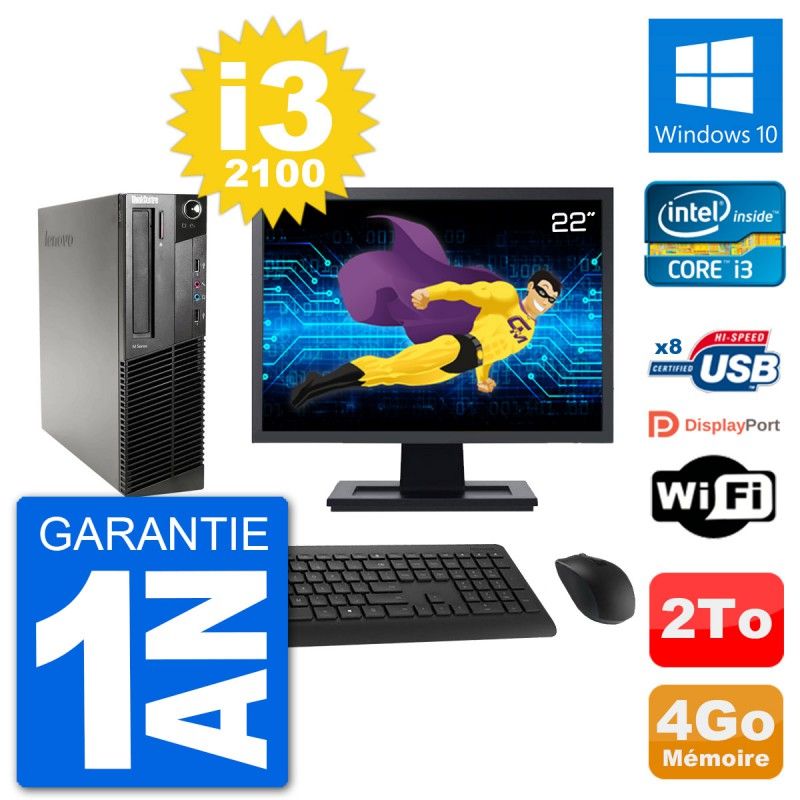 Lenovo M91p SFF Desktop Computer - 22" Screen, Intel i3-2100, 4GB RAM, 2TB HDD, Windows 10, WiFi