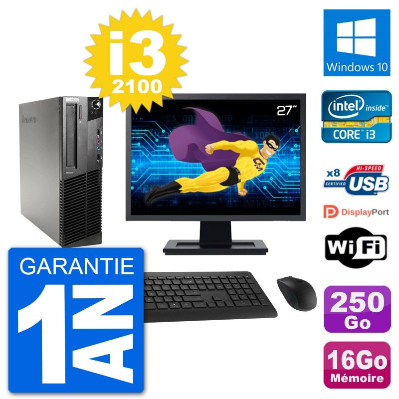 Lenovo M91p SFF Desktop Computer | 27" Screen | Intel i3-2100 | 16GB RAM | 250GB SSD | Windows 10