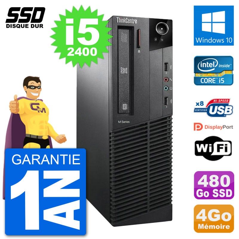 Lenovo M91p SFF Computer - Intel i5-2400, 4GB RAM, 480GB SSD, Windows 10, WiFi