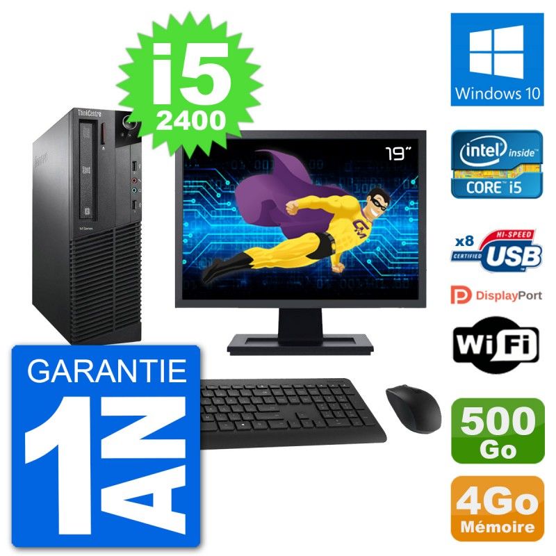 Lenovo M91p SFF Computer - 19" Screen, Intel i5-2400, 4GB RAM, 500GB Hard Drive, Windows 10, WiFi