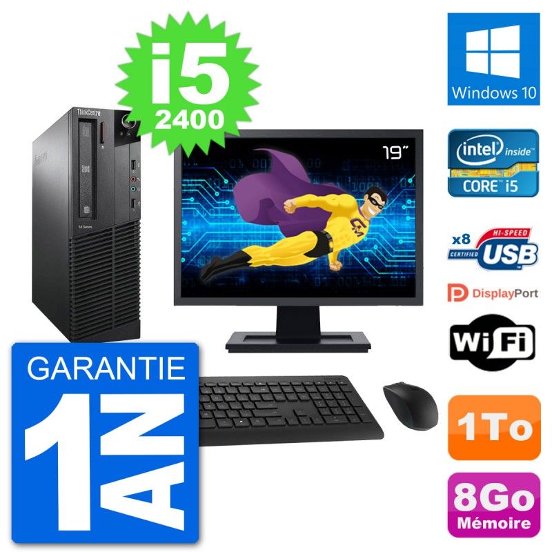 Lenovo M91p SFF Desktop Computer - 19" Screen, Intel i5-2400, 8GB RAM, 1TB HDD, Windows 10, WiFi