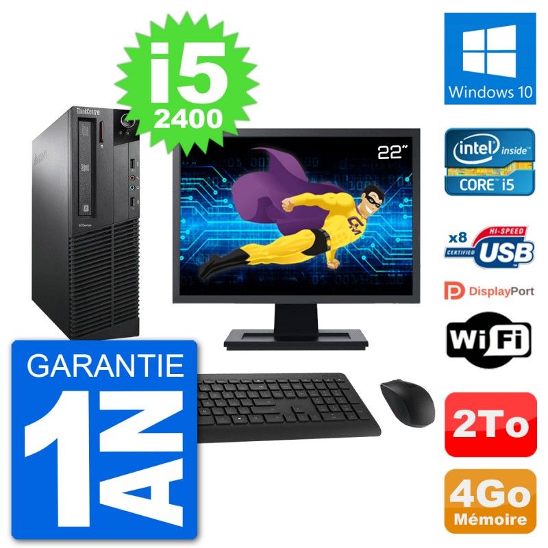 Lenovo M91p SFF Computer - 22" Screen, Intel i5-2400, 4GB RAM, 2TB HDD, Windows 10, Wifi