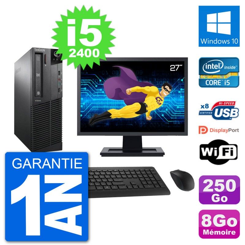 Lenovo M91p SFF Computer - 27" Screen, Intel i5-2400, 8GB RAM, 250GB HDD, Windows 10, Wifi