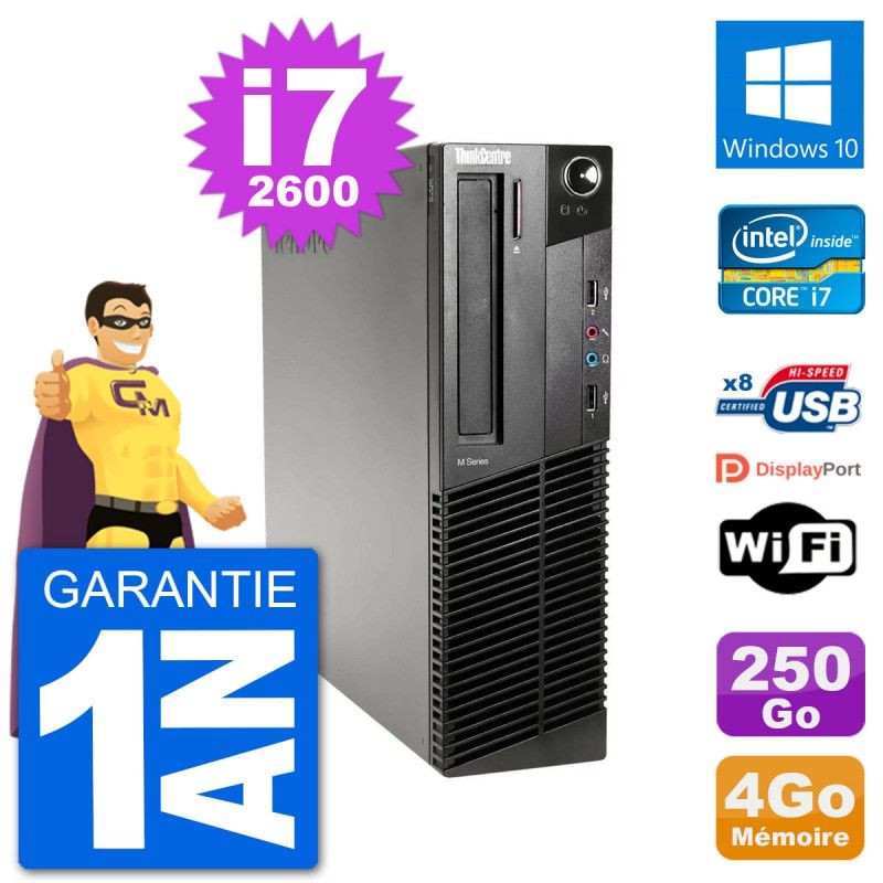 Lenovo M91p SFF Desktop Computer - Intel i7-2600, 4GB RAM, 250GB HDD, Windows 10, WiFi